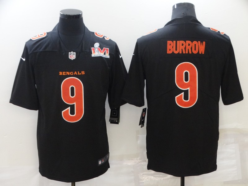 Men Cincinnati Bengals #9 Burrow Black 2022 Super Bowl Vapor Untouchable Limited Nike NFL Jersey